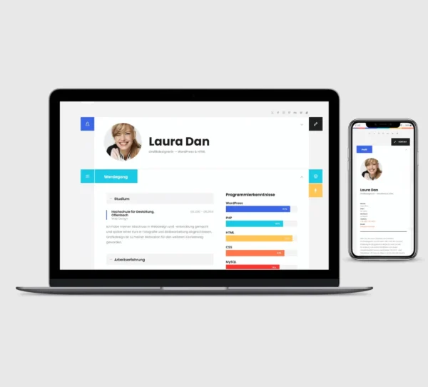 InspireMe Design Mobilansicht, inspirierendes Layout, optimiert für mobile Endgeräte CV Resume Design